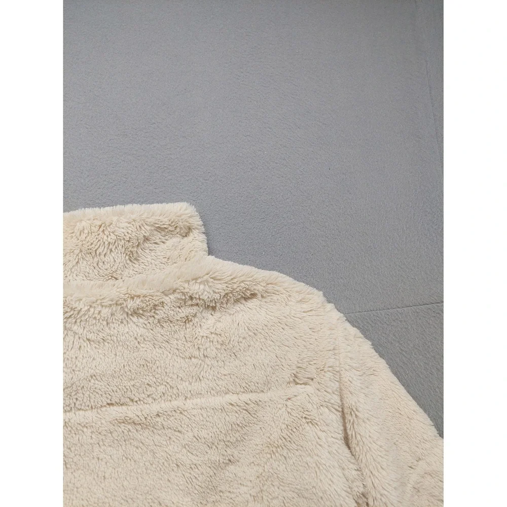 Kendall & Kylie Women Fur Jacket‎ M Cream Mock Neck Full Zip Long Sleeve Thermal
